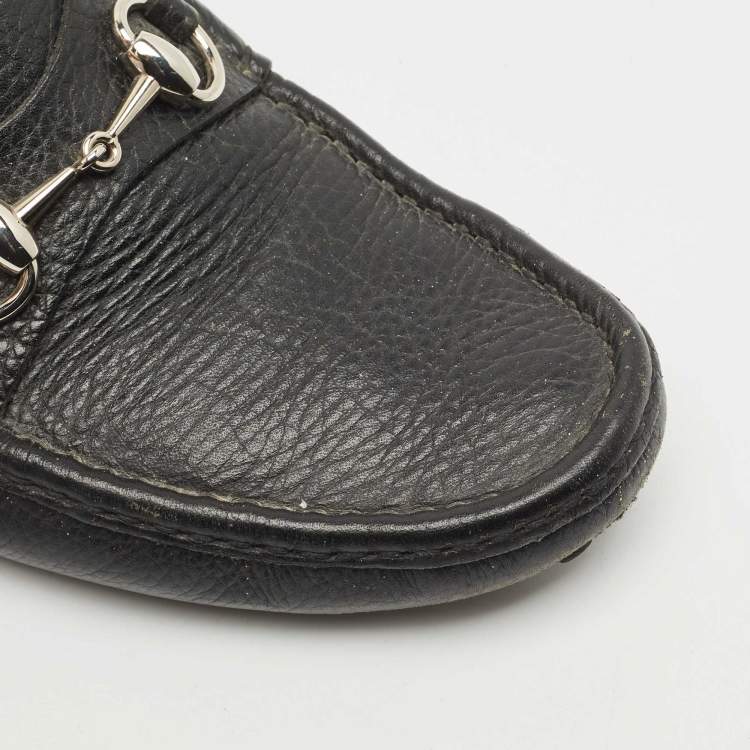 Pre Owned Gucci Black Leather Horsebit Slip On Loafers Size 41