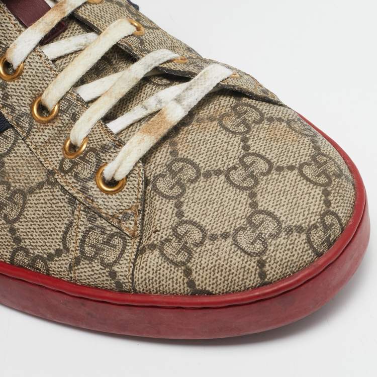 Pre Owned Gucci Beige/Ebony GG Supreme Canvas Ace Sneakers Size 45