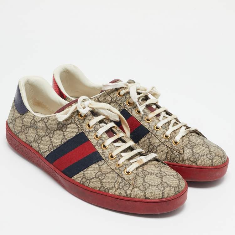 Pre Owned Gucci Beige/Ebony GG Supreme Canvas Ace Sneakers Size 45
