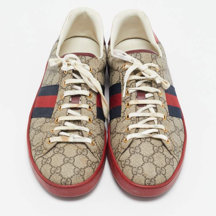 Pre Owned Gucci Beige/Ebony GG Supreme Canvas Ace Sneakers Size 45