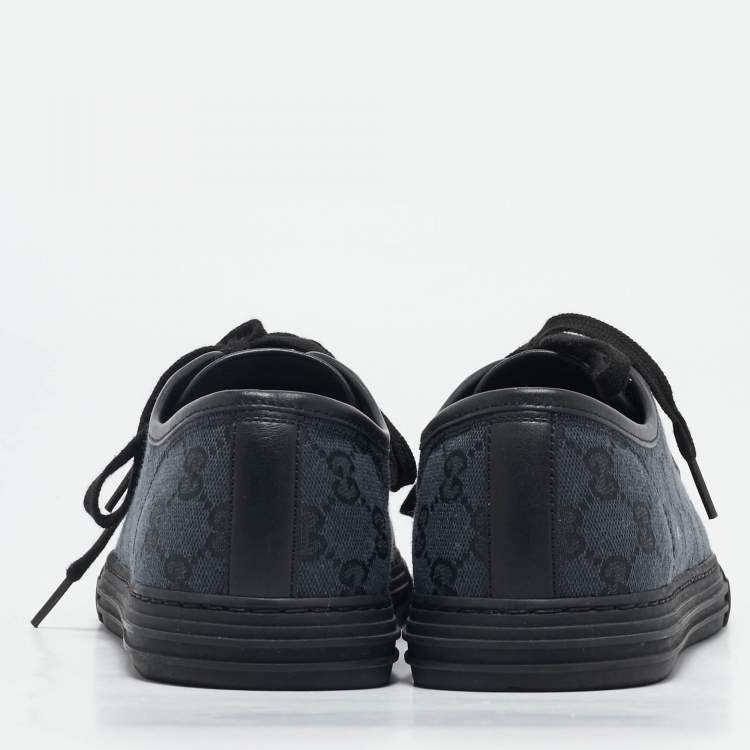 Pre Owned Gucci Black GG Canvas and Leather Low Top Sneakers Size 41.5