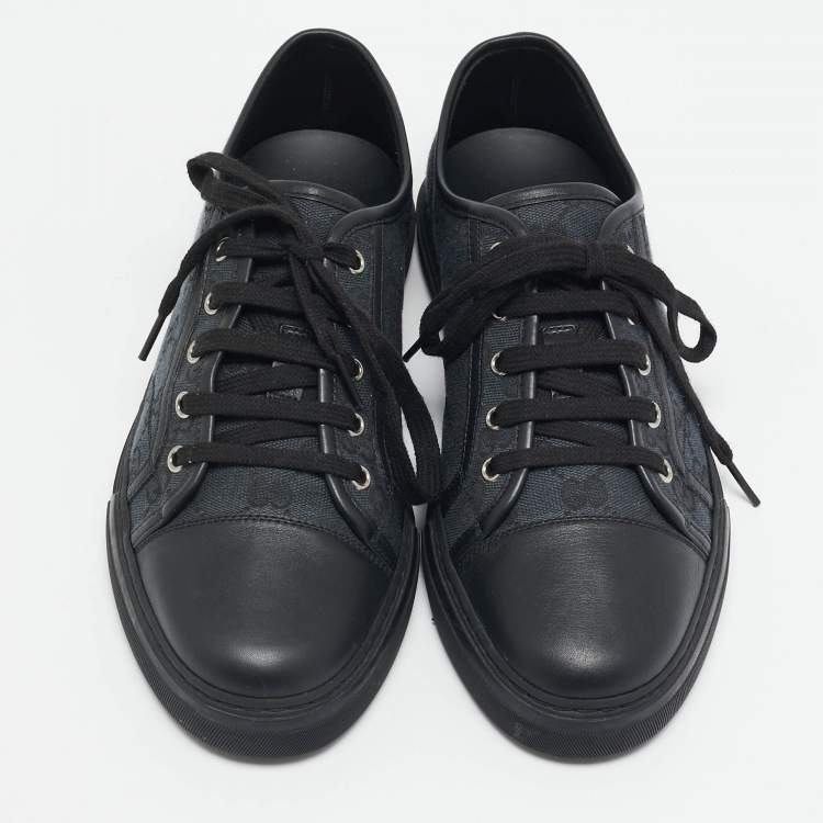 Pre Owned Gucci Black GG Canvas and Leather Low Top Sneakers Size 41.5