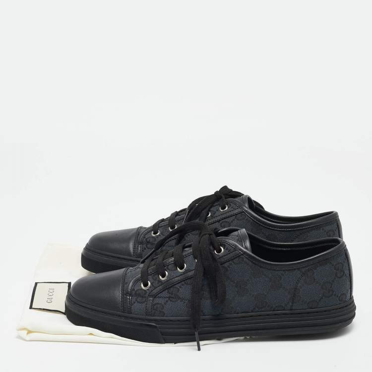 Pre Owned Gucci Black GG Canvas and Leather Low Top Sneakers Size 41.5