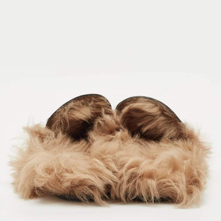 Pre Owned Gucci Black  Leather And Fur Princetown Mule Sandals Size 41.5