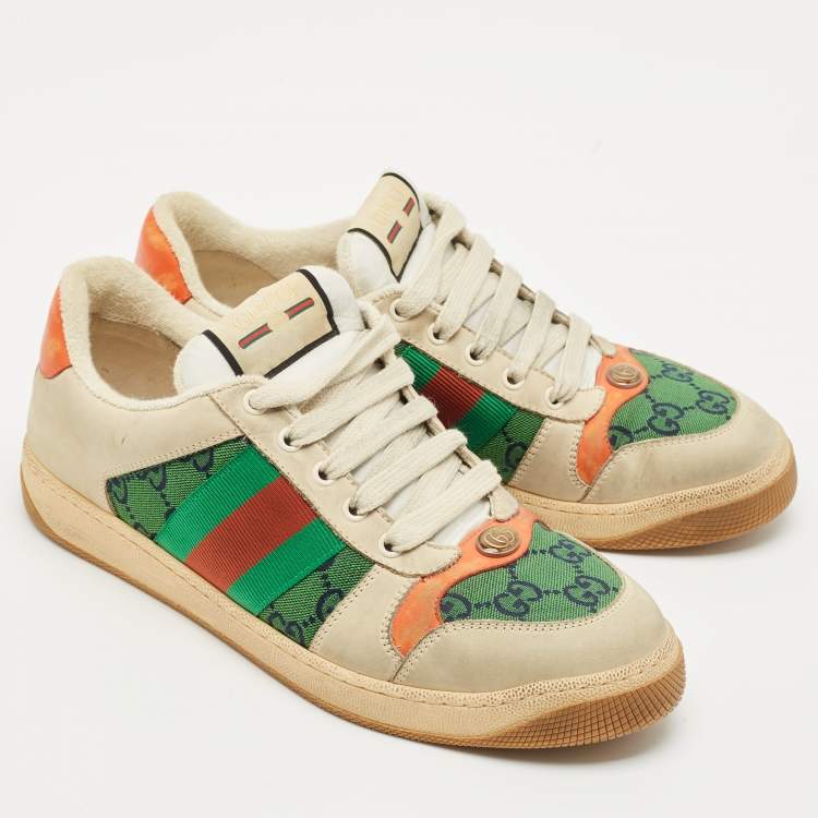 Pre Owned Gucci Multicolor GG Canvas and Nubuck Leather Screener Sneakers Size 41.5