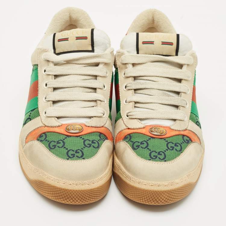 Pre Owned Gucci Multicolor GG Canvas and Nubuck Leather Screener Sneakers Size 41.5