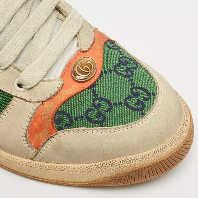 Pre Owned Gucci Multicolor GG Canvas and Nubuck Leather Screener Sneakers Size 41.5