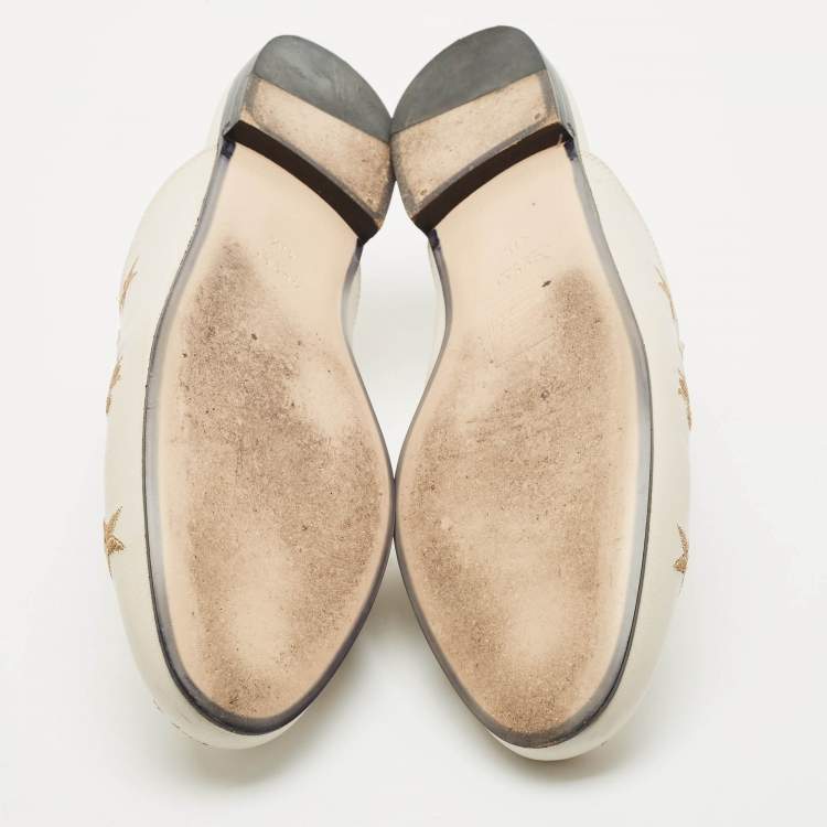 Pre Owned Gucci Cream Leather Princetown Embellished Horsebit Flat Mules Size 41.5