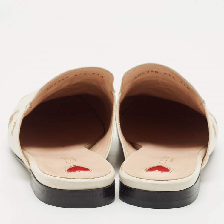 Pre Owned Gucci Cream Leather Princetown Embellished Horsebit Flat Mules Size 41.5