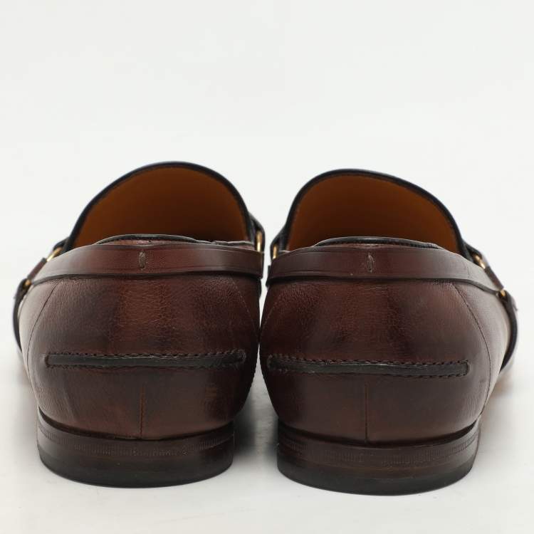 Pre Owned Gucci Brown Leather Hysteria Loafers Size 42