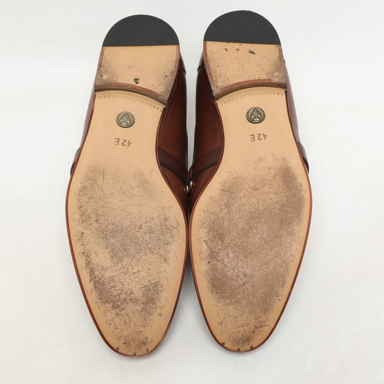 Pre Owned Gucci Brown Leather Hysteria Loafers Size 42