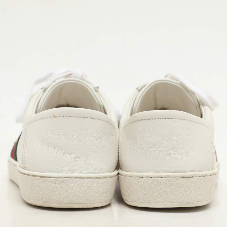 Pre Owned Gucci White Leather Ace Bee Embroidered Low Top Sneakers Size 40.5