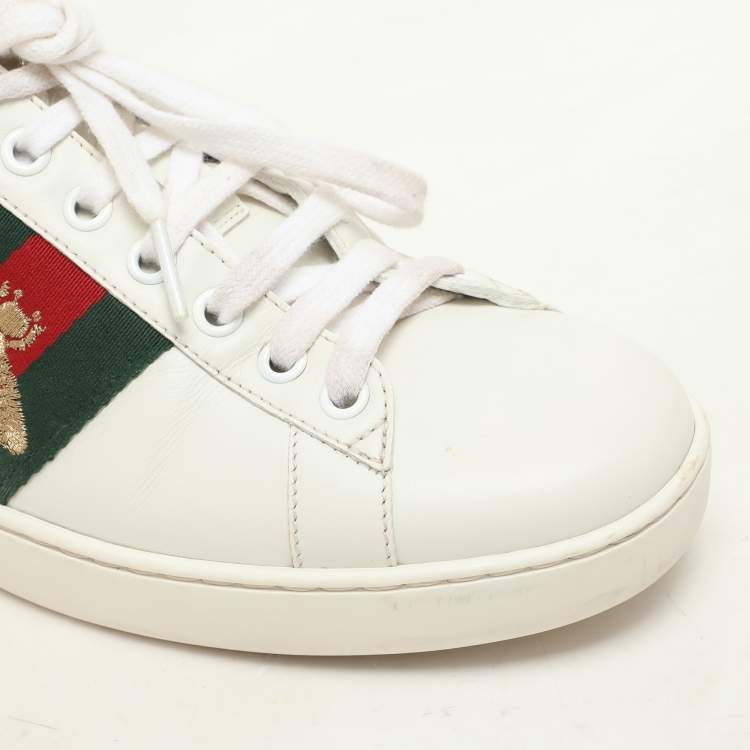 Pre Owned Gucci White Leather Ace Bee Embroidered Low Top Sneakers Size 40.5