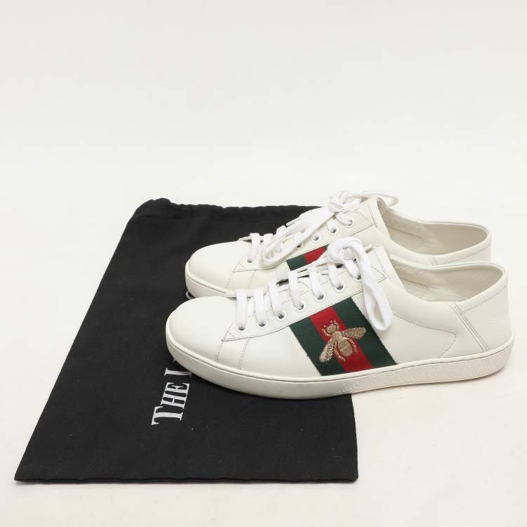 Pre Owned Gucci White Leather Ace Bee Embroidered Low Top Sneakers Size 40.5