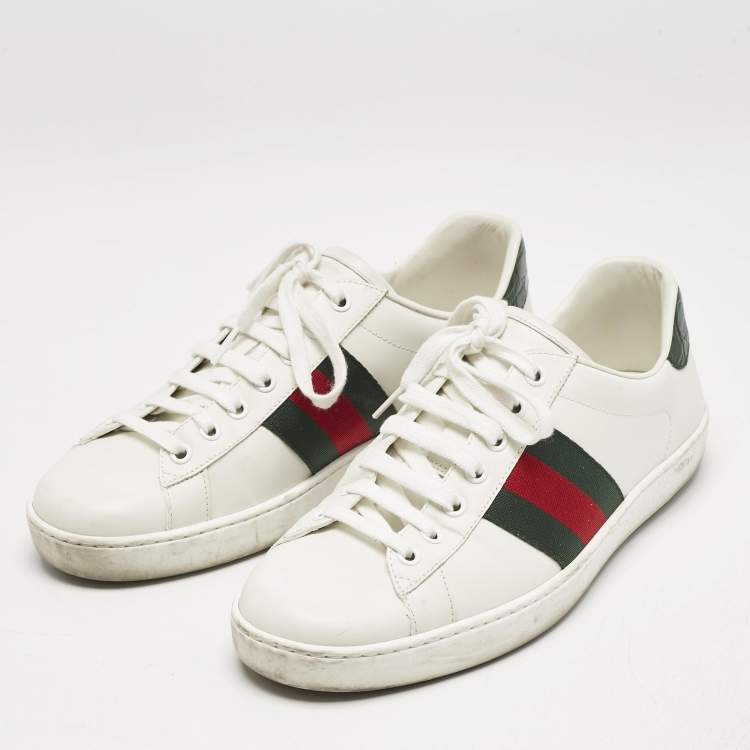 Pre Owned Gucci White Leather Ace Sneakers Size 41.5