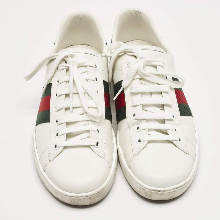 Pre Owned Gucci White Leather Ace Sneakers Size 41.5