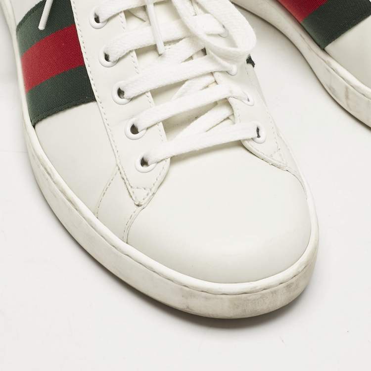 Pre Owned Gucci White Leather Ace Sneakers Size 41.5
