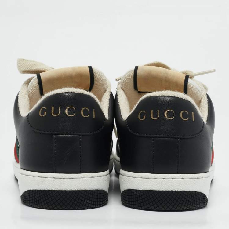 Pre Owned Gucci Black/White Perforated Leather Screener Sneakers Size 39.5