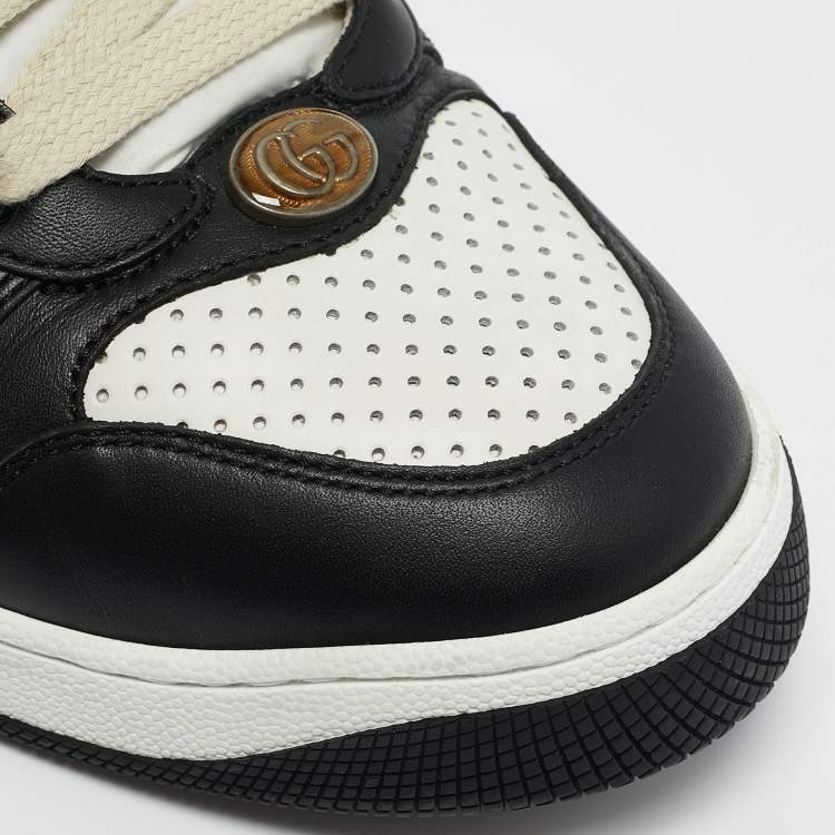 Pre Owned Gucci Black/White Perforated Leather Screener Sneakers Size 39.5