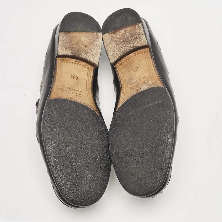 Pre Owned Gucci Black Embroidered Leather 1953 Horsebit Loafers Size 40.5