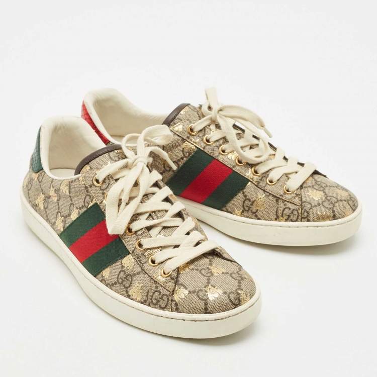 مملوكة مسبقًا Gucci Brown/Beige GG Supreme Canvas Printed Bee Ace Sneakers Size 39