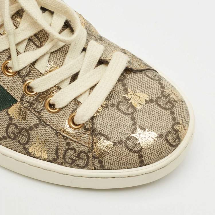 مملوكة مسبقًا Gucci Brown/Beige GG Supreme Canvas Printed Bee Ace Sneakers Size 39