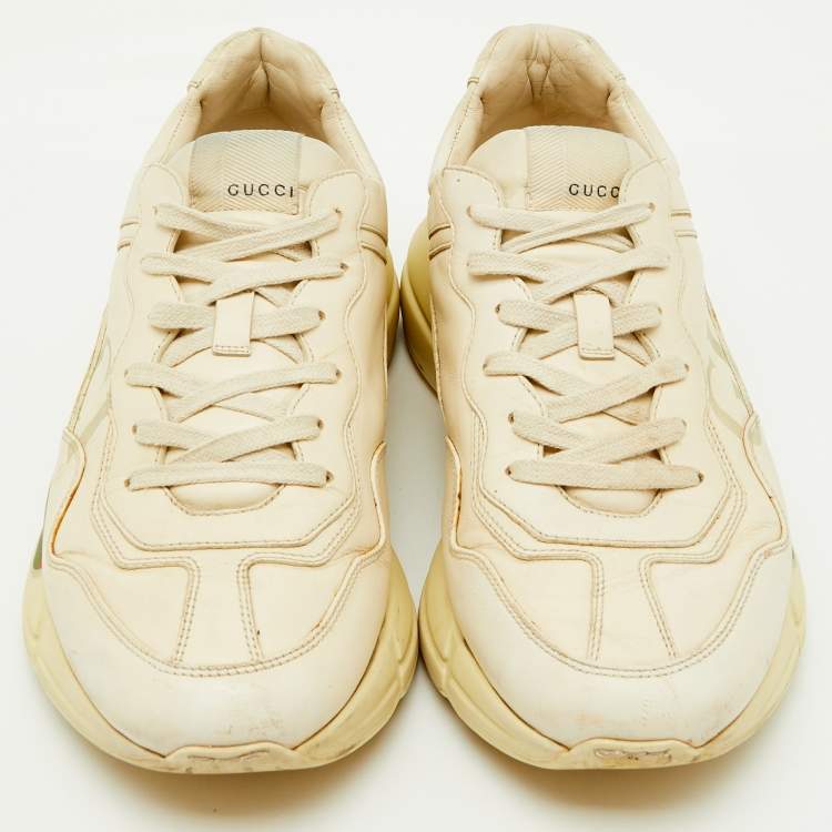 Pre Owned Gucci Cream Leather Rhyton Vintage Logo Low Top Sneakers Size 43