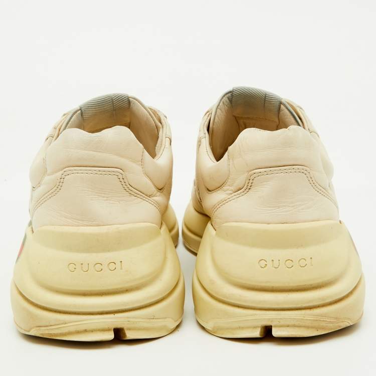 Pre Owned Gucci Cream Leather Rhyton Vintage Logo Low Top Sneakers Size 43