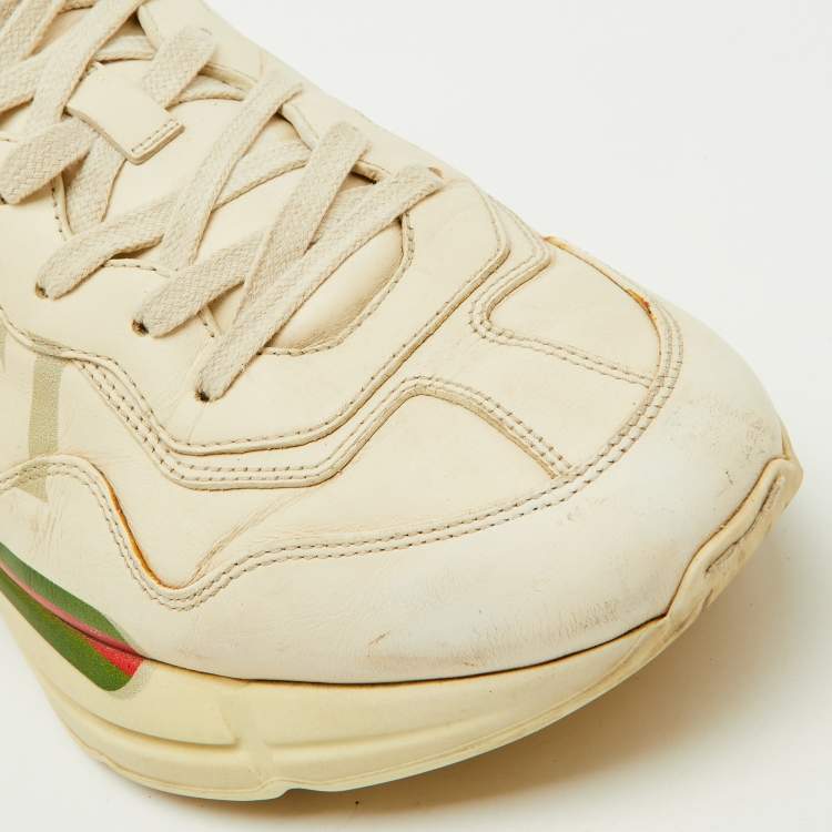 Pre Owned Gucci Cream Leather Rhyton Vintage Logo Low Top Sneakers Size 43