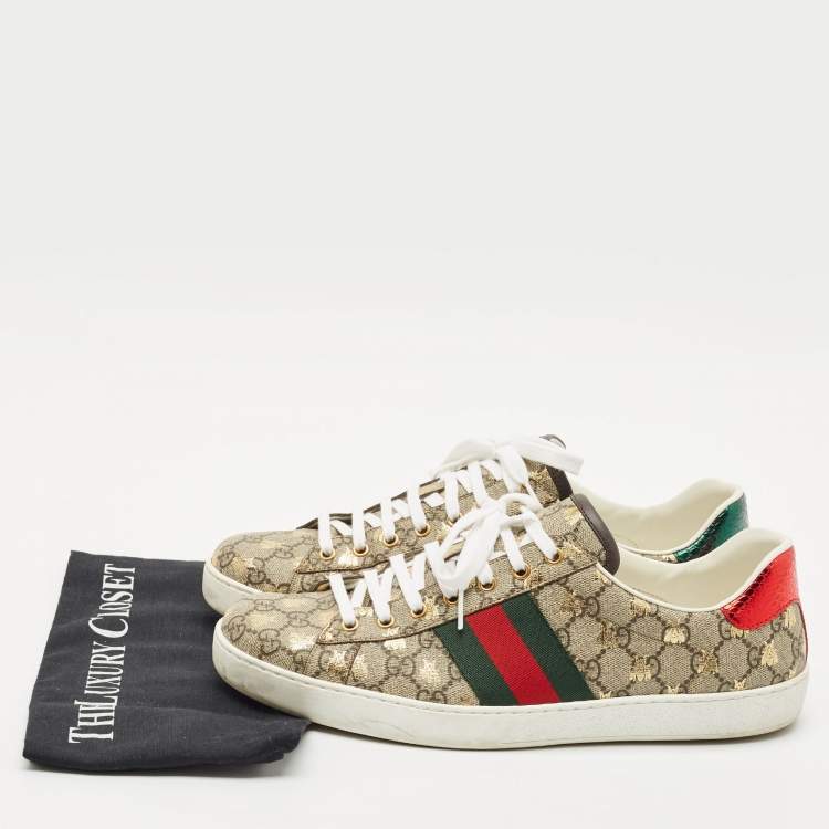 Pre Owned Gucci Beige/Brown GG Supreme Canvas Bee Ace Sneakers Size 45.5