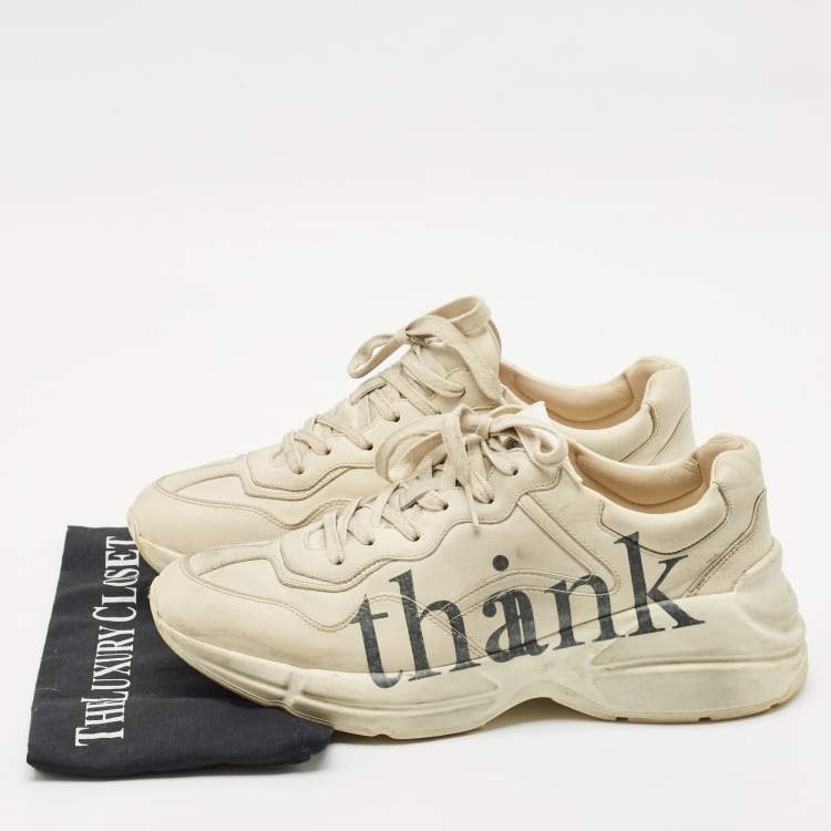 Pre Owned Gucci Cream Leather Rhyton Lace Up Sneakers Size 42