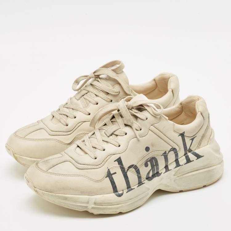 Pre Owned Gucci Cream Leather Rhyton Lace Up Sneakers Size 42