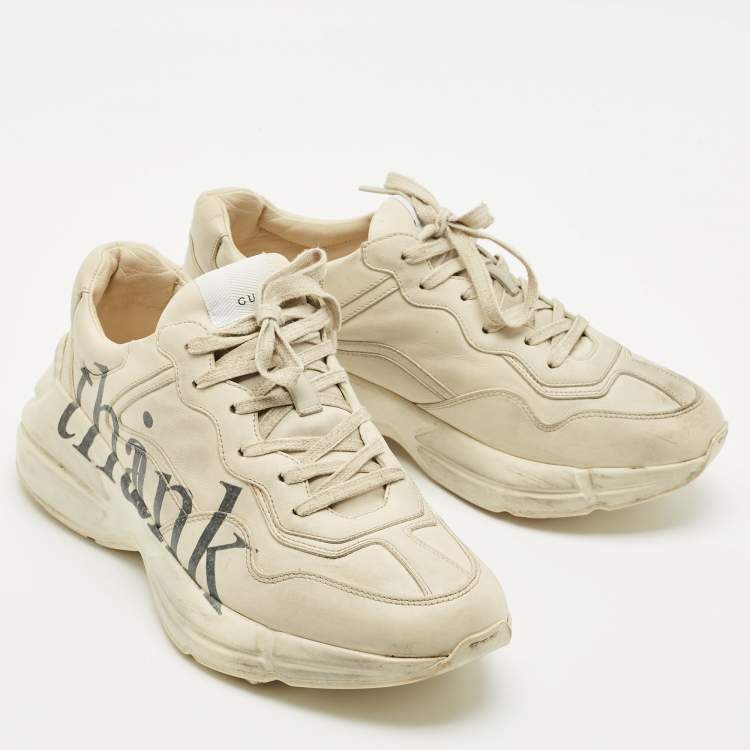 Pre Owned Gucci Cream Leather Rhyton Lace Up Sneakers Size 42