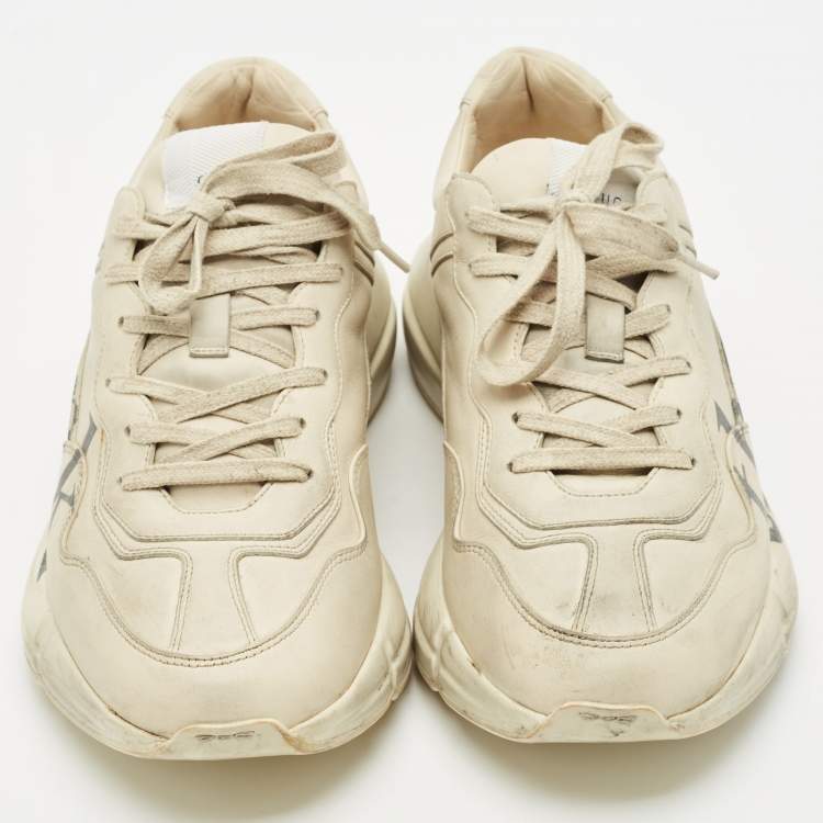 Pre Owned Gucci Cream Leather Rhyton Lace Up Sneakers Size 42