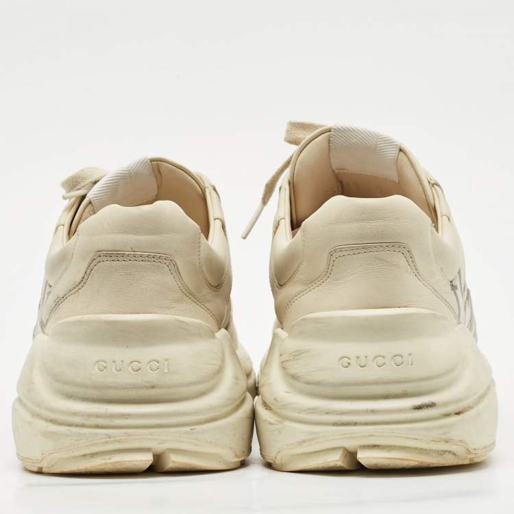 Pre Owned Gucci Cream Leather Rhyton Lace Up Sneakers Size 42