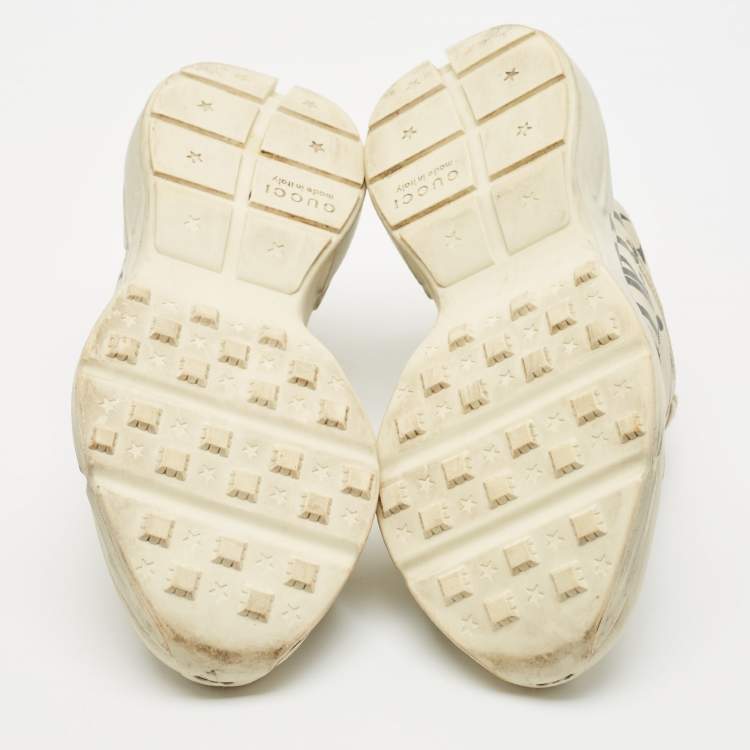 Pre Owned Gucci Cream Leather Rhyton Lace Up Sneakers Size 42