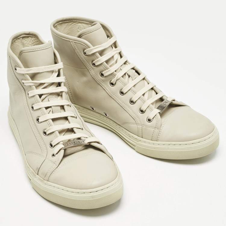 Pre Owned Gucci Grey Leather High Top Sneakers Size 43