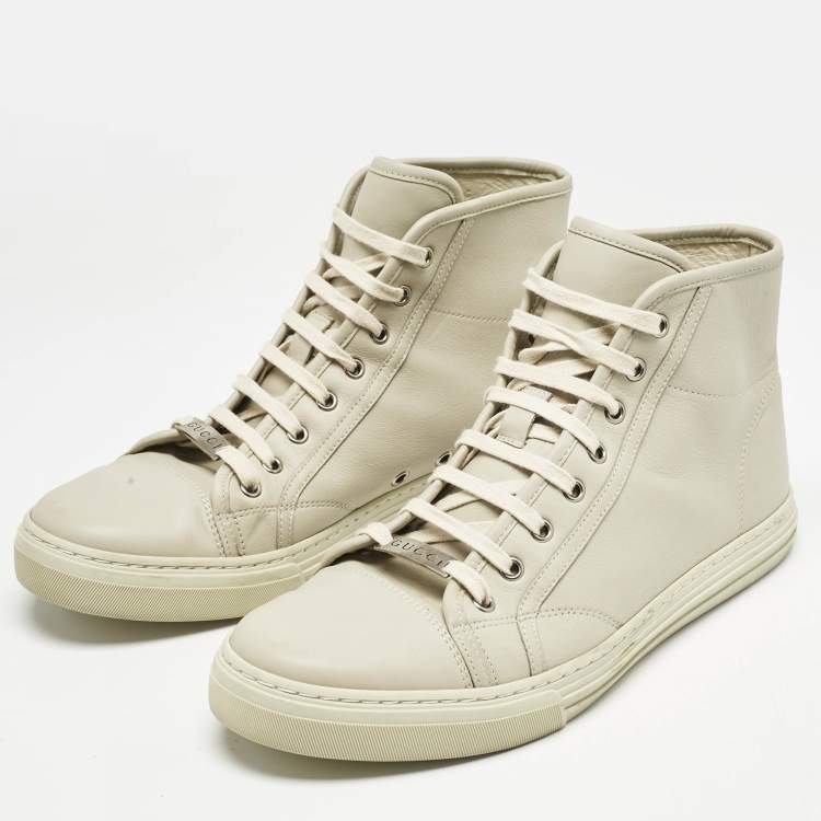 Pre Owned Gucci Grey Leather High Top Sneakers Size 43