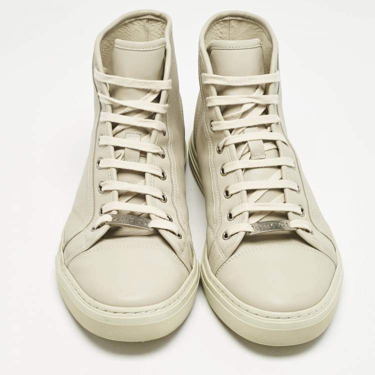 Pre Owned Gucci Grey Leather High Top Sneakers Size 43
