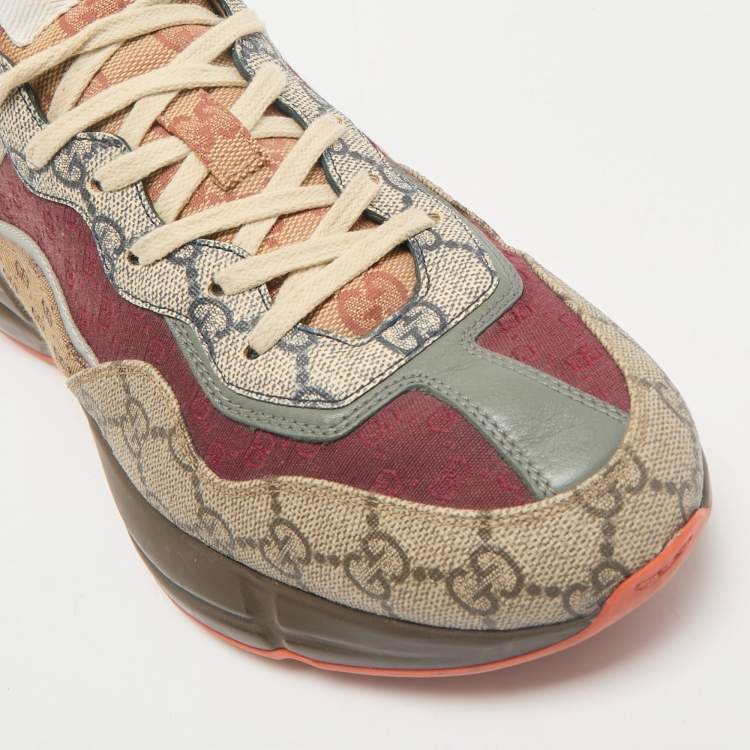 Pre Owned Gucci Multicolor Canvas and Leather Rhyton Lace Up Sneakers Size 41.5