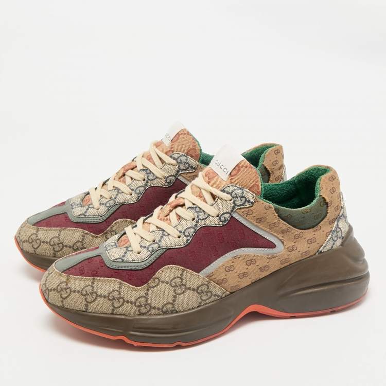 Pre Owned Gucci Multicolor Canvas and Leather Rhyton Lace Up Sneakers Size 41.5