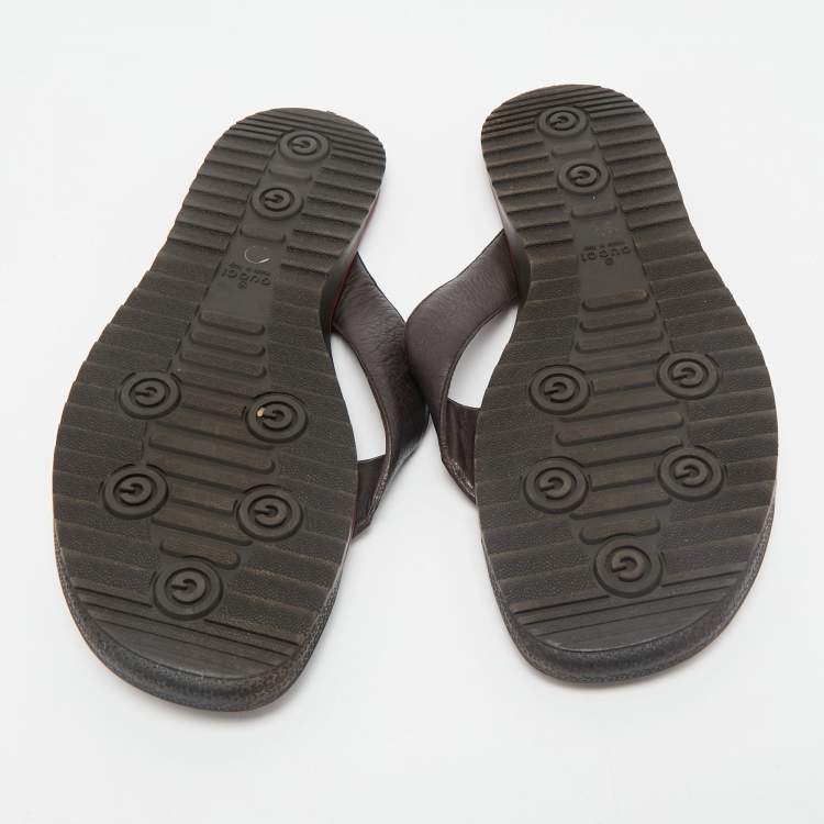 Pre Owned Gucci Brown Micro Guccissima Leather Web Thong Flip Flop Sandals Size 44.5