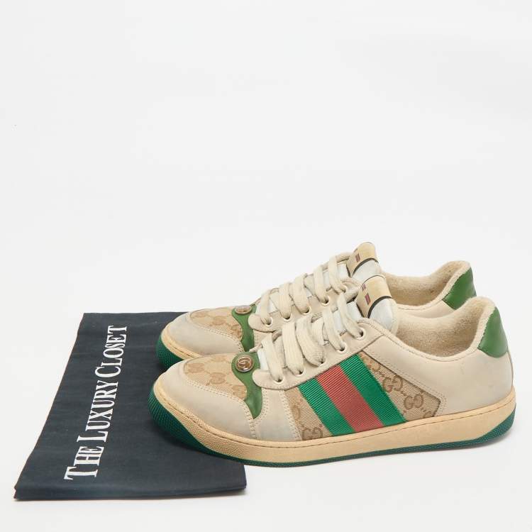 Pre Owned Gucci Multicolor GG Canvas and Nubuck Leather Screener Sneakers Size 41.5