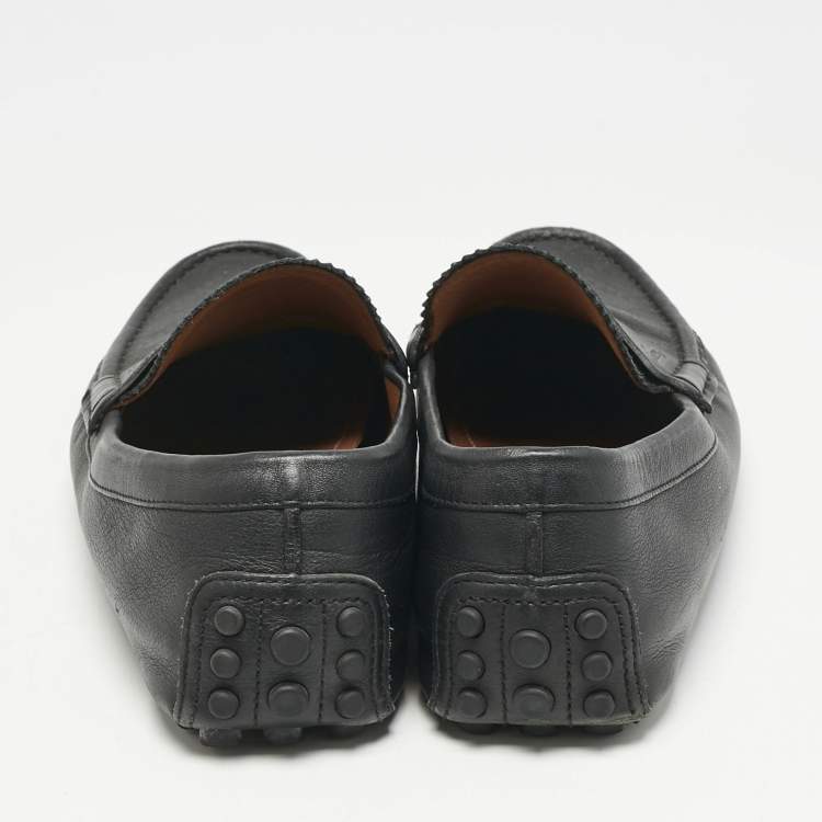 Pre Owned Gucci Black Diamante Leather Driver Loafers Size 42