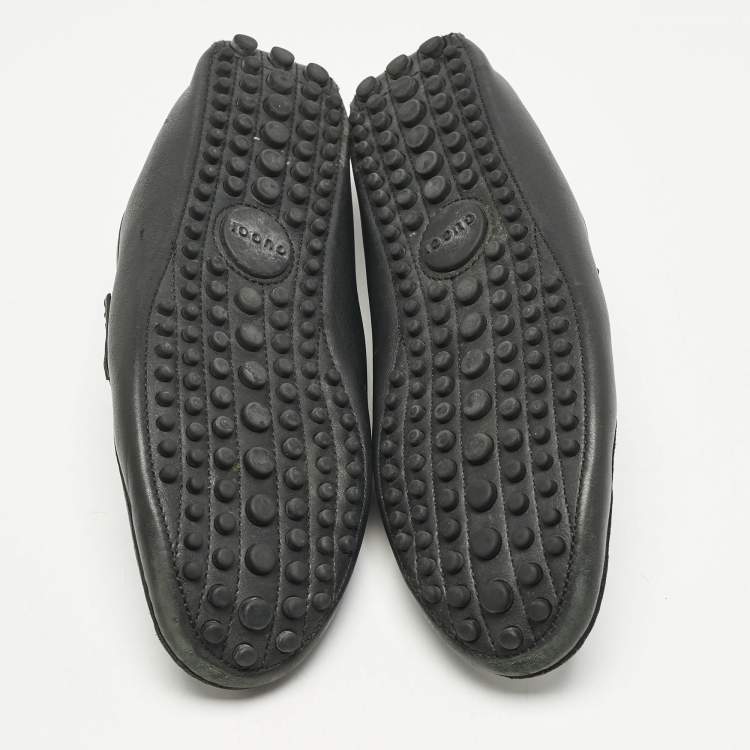Pre Owned Gucci Black Diamante Leather Driver Loafers Size 42