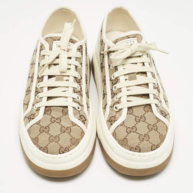 Pre Owned Gucci Beige GG Canvas Tennis 1977 Treck Sneakers Size 43.5