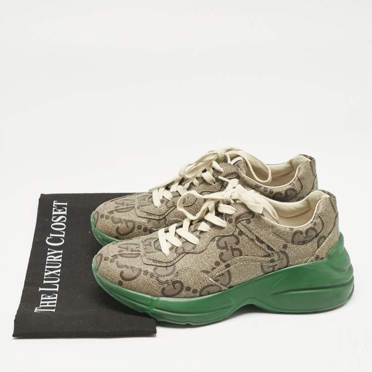 Pre Owned Gucci Beige Canvas Rhyton Low Top Sneakers Size 39.5