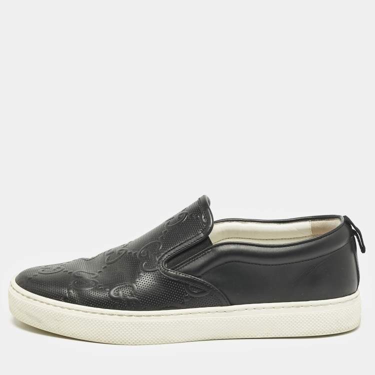 Pre Owned Gucci Black GG Embossed Leather Slip On Sneakers Size 42.5