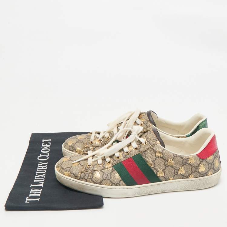 Pre Owned Gucci Beige/Brown GG Supreme Canvas Bee Ace Sneakers Size 43