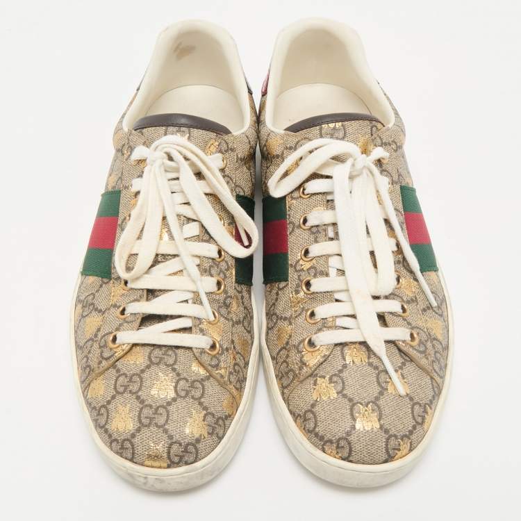 Pre Owned Gucci Beige/Brown GG Supreme Canvas Bee Ace Sneakers Size 43